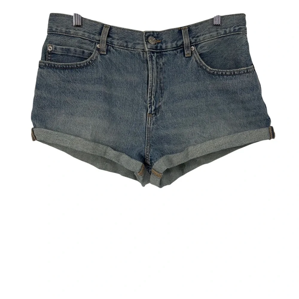 Garage Denim Low Rise Cuffed Shorts‎ Reese Blue Size 7 28 Y2K Mini Medium Wash